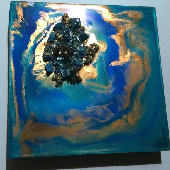 Resin Wall Art 12x12 on Solid Wood Panel Geode Look - Picture 1 of 4